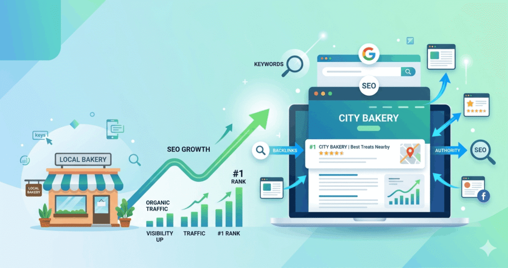 affordable seo packages for small business showing website growth and backlinks strategy