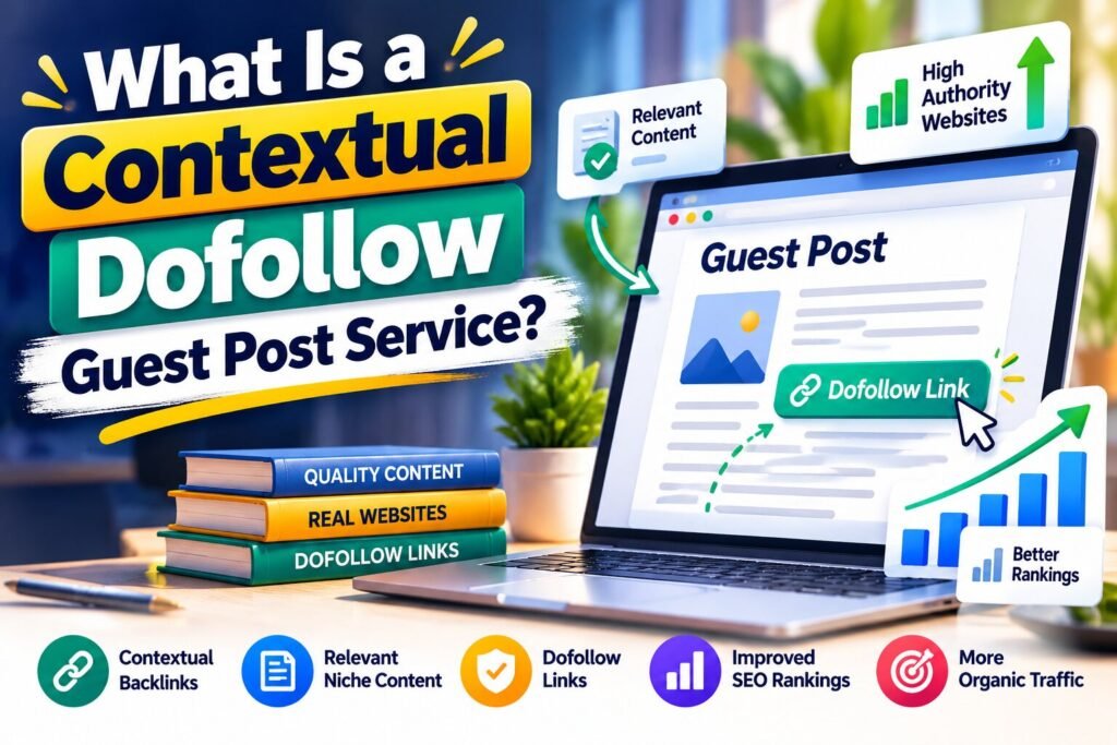 Illustration of a guest post article with a contextual link pointing to a client website
